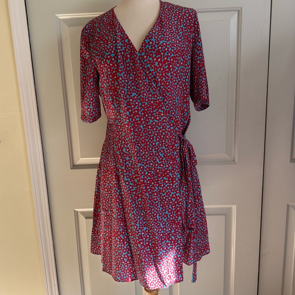 Diane Von Furstenberg Red and Blue Floral Midi Dress